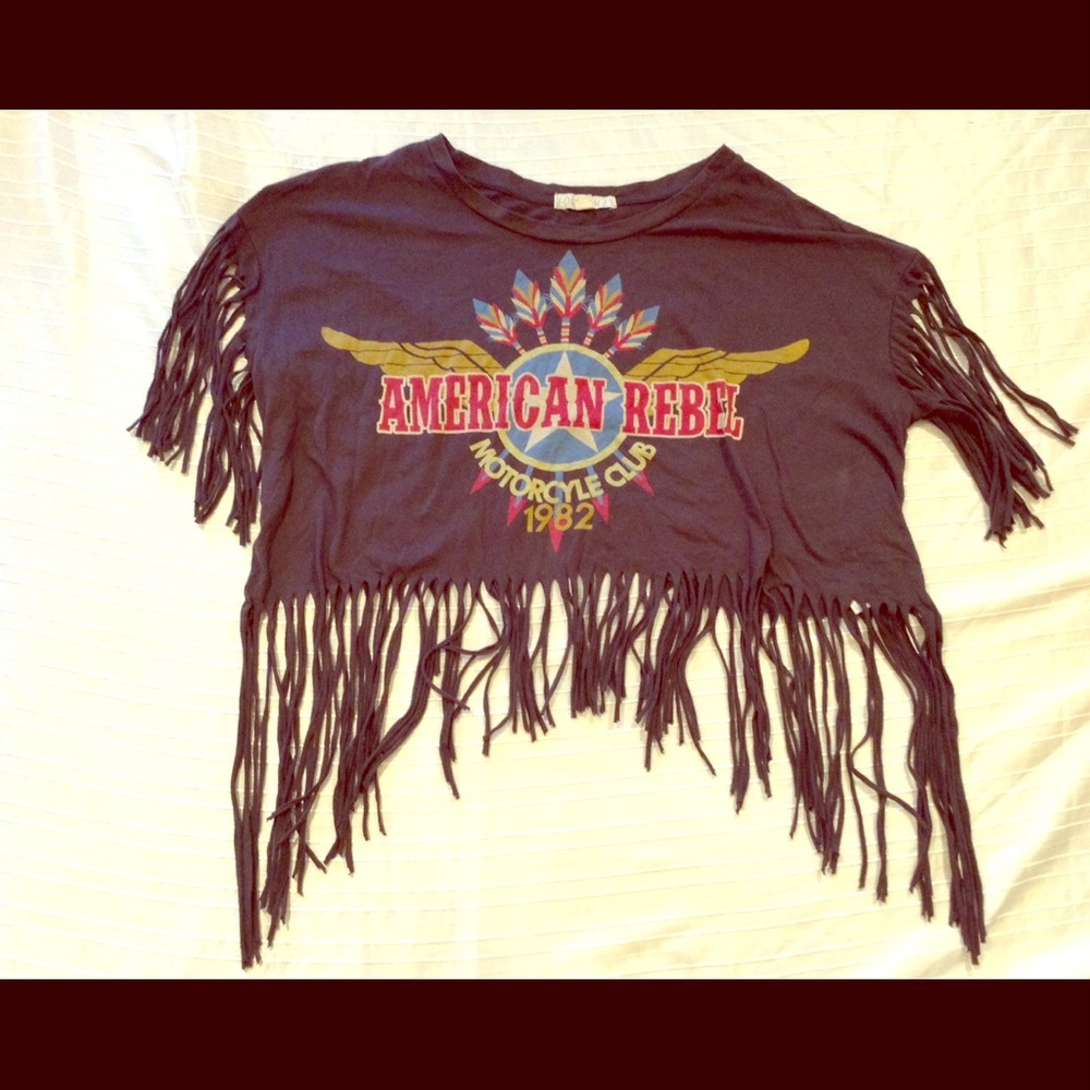 Gray Fringe T Shirt Motorcyle Boho Festival Gypsy